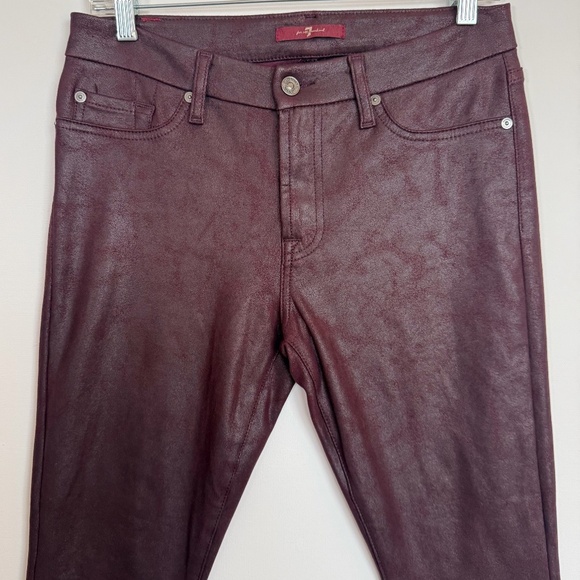 Women 7 For All Mankind 29" Soft Burgundy leather look Skinny Grunge Rock Pants - Picture 7 of 16